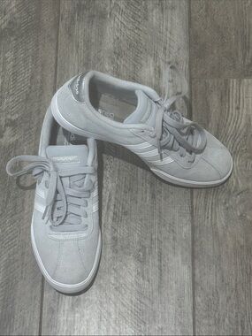 adidas Light Gray Suede Sneakers with White Stripes